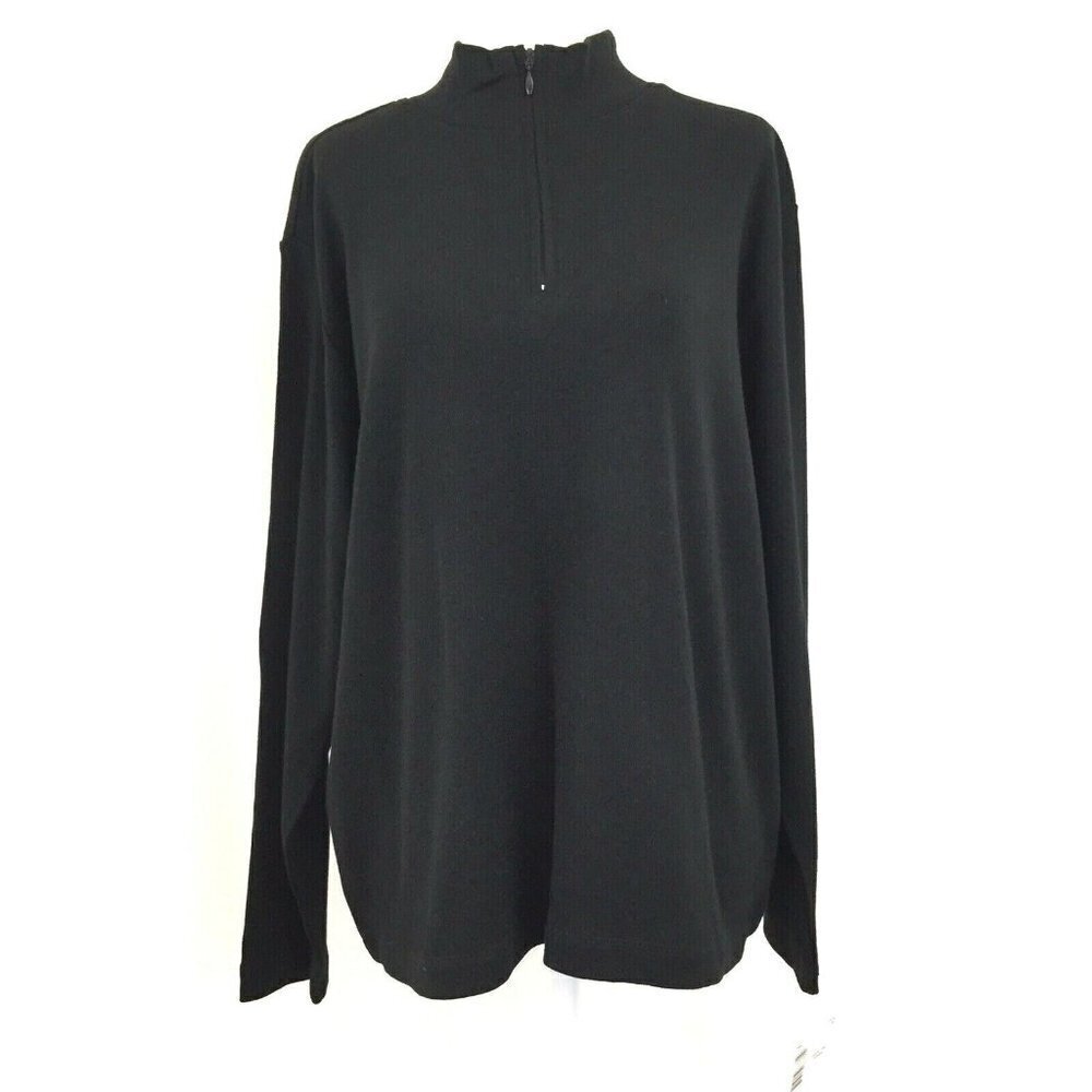 Liz Claiborne Women's Medium Long Sleeve 1/4 Zip Mock Neck Knit Top Black NEW